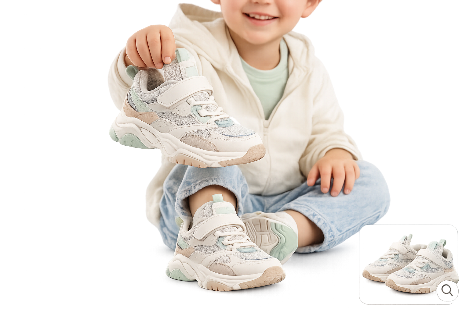 Baby sitting wearing shoes